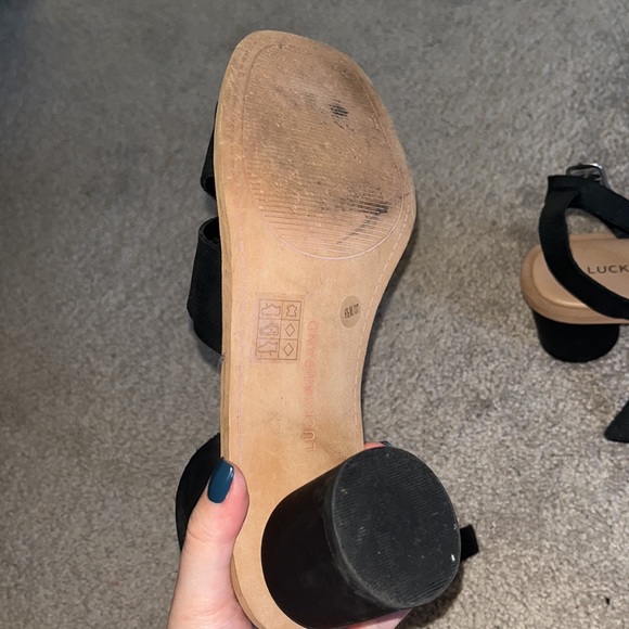 Lucky Brand Women’s Pemal Black Leather Heeled Sandal - Picture 5 of 7